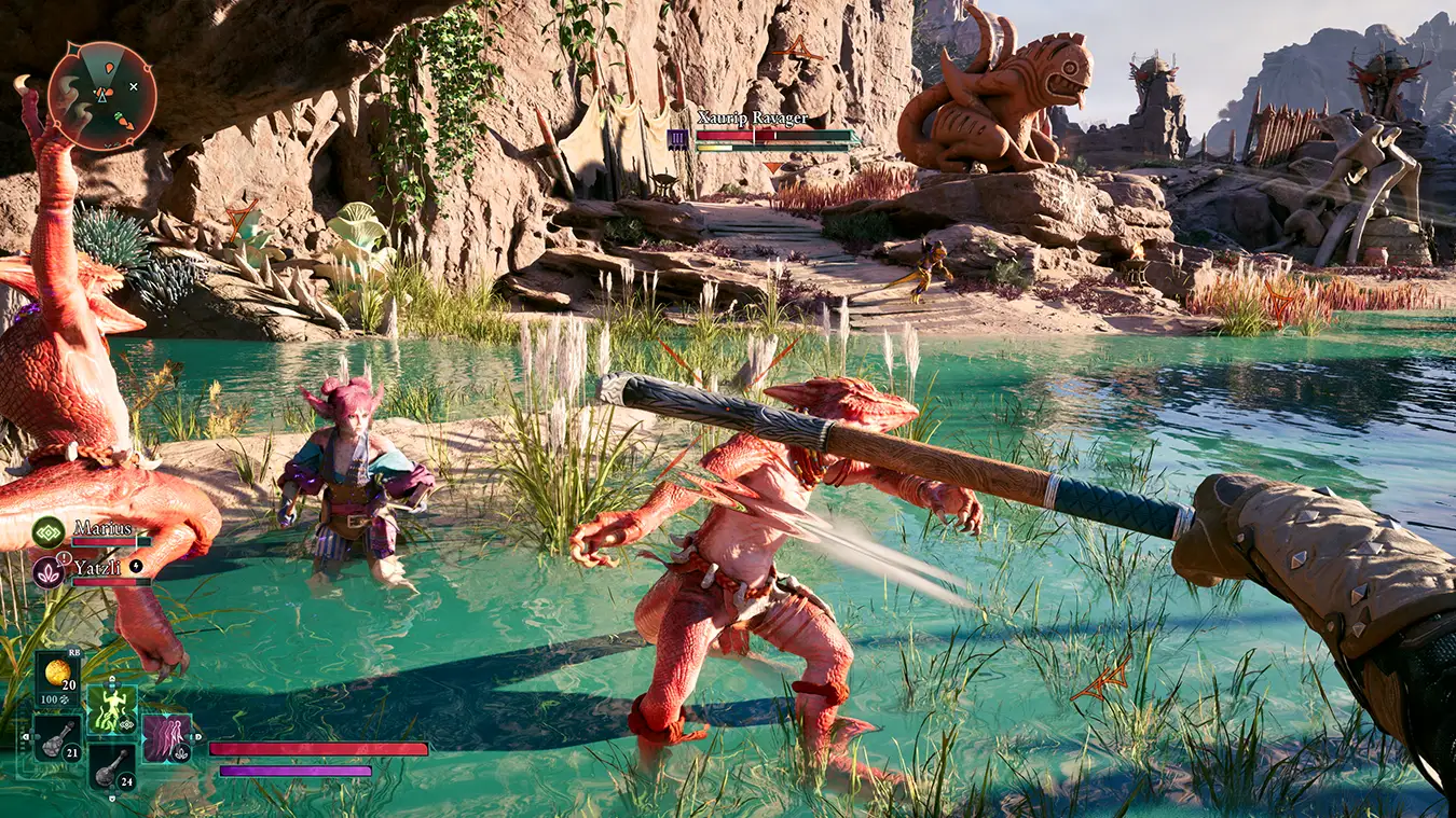 The Envoy fights a Xaurip in Avowed
