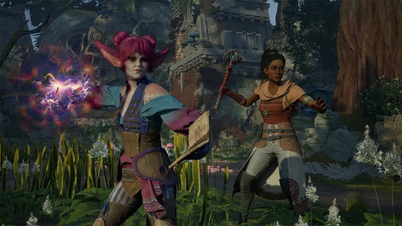 Yatzli and Giatta in combat in Avowed